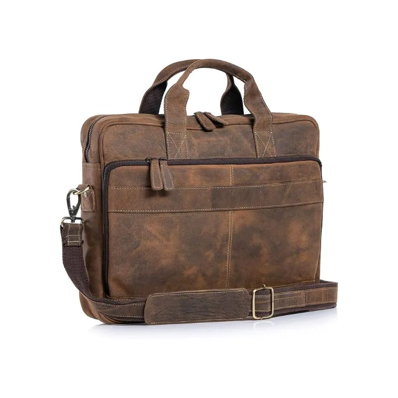 Distressed Leather Laptop Bag For Casual And Office Use