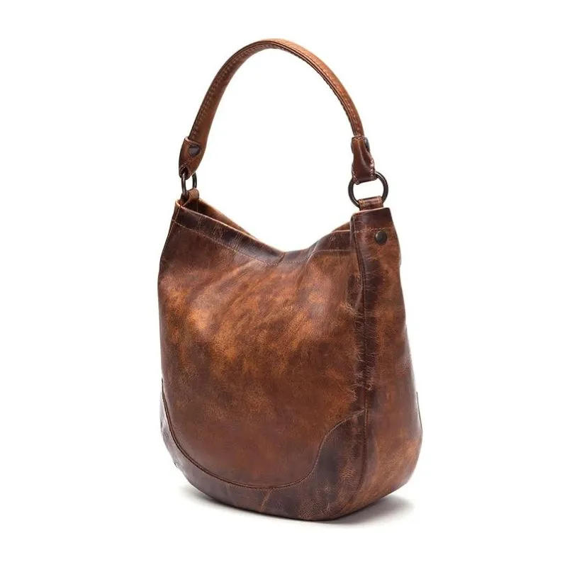 Distressed Vintage Brown Leather Hobo Bag For Style