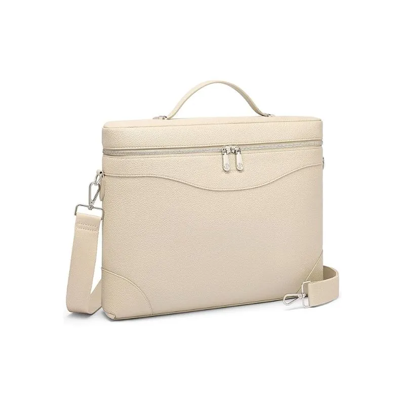 Elegant Beige Leather Laptop Bag For Women’s Work Essentials