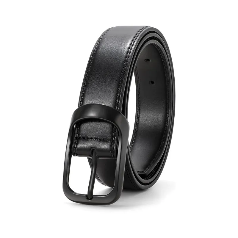 Elegant Black Leather Belt For Men With Round Buckle