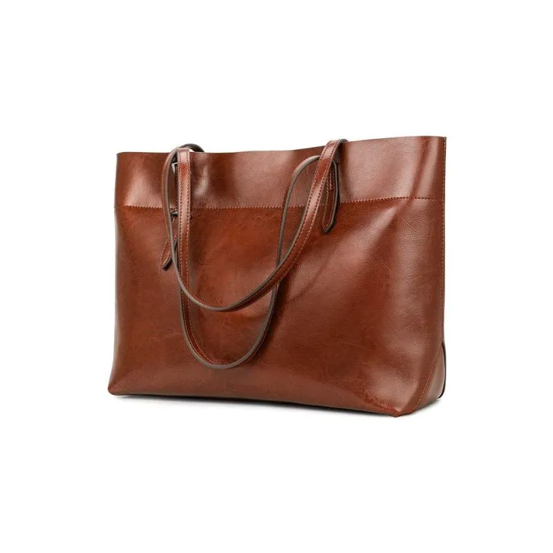 Elegant Brown Leather Tote Bag For Women