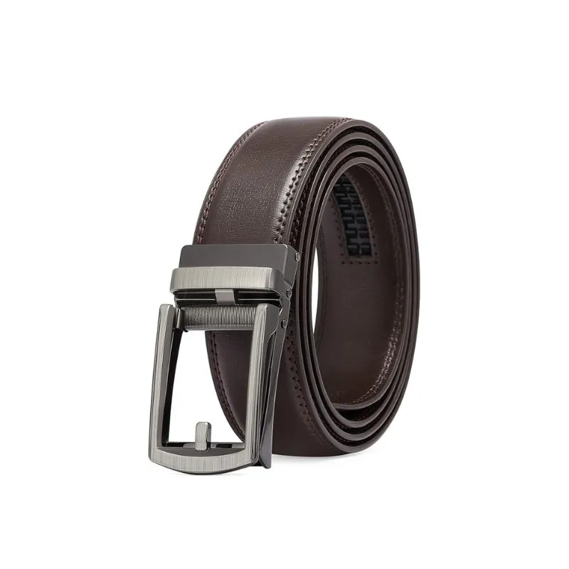 Elegant Brown PU Leather Belt With Automatic Buckle