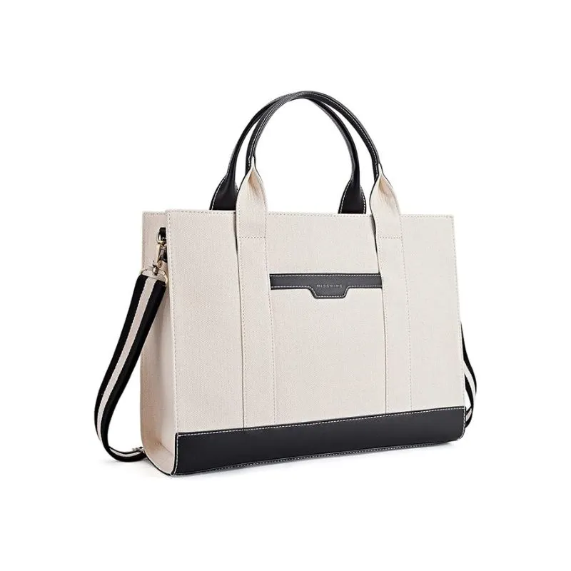Elegant Canvas And Leather Laptop Tote Bag For Women