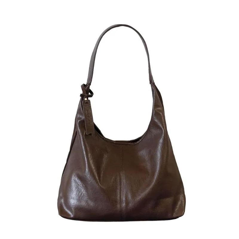Elegant Dark Chocolate Leather Hobo Bag For Women