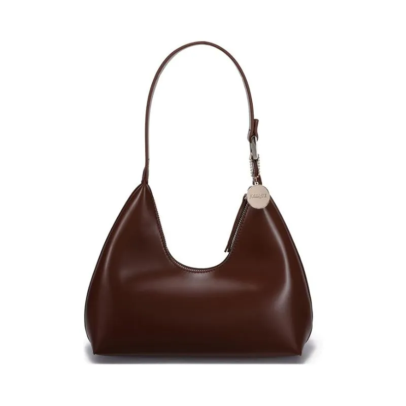 Glossy Chocolate Leather Hobo Bag With Sleek Finish