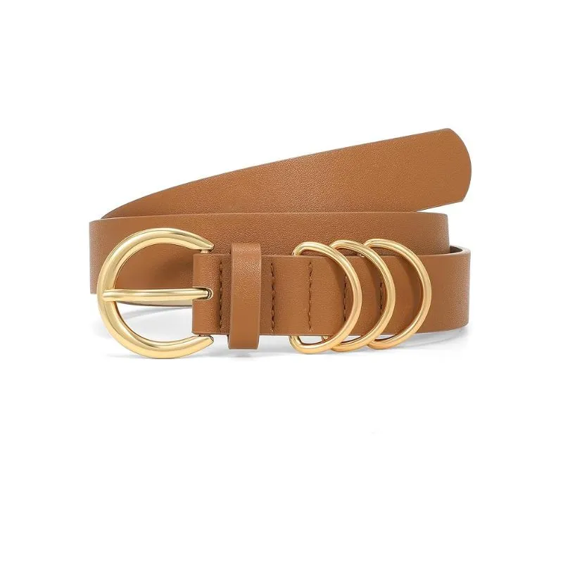 Golden Multi-Ring Buckle Women‘s Leather Belt