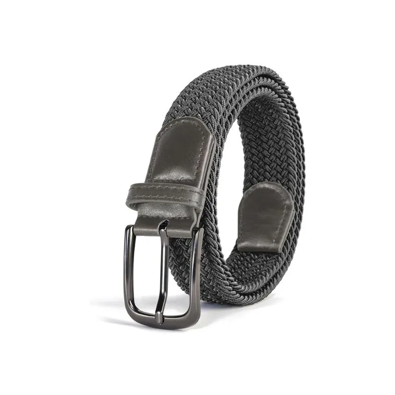 Gray Woven Belt With Gunmetal Leather Detail