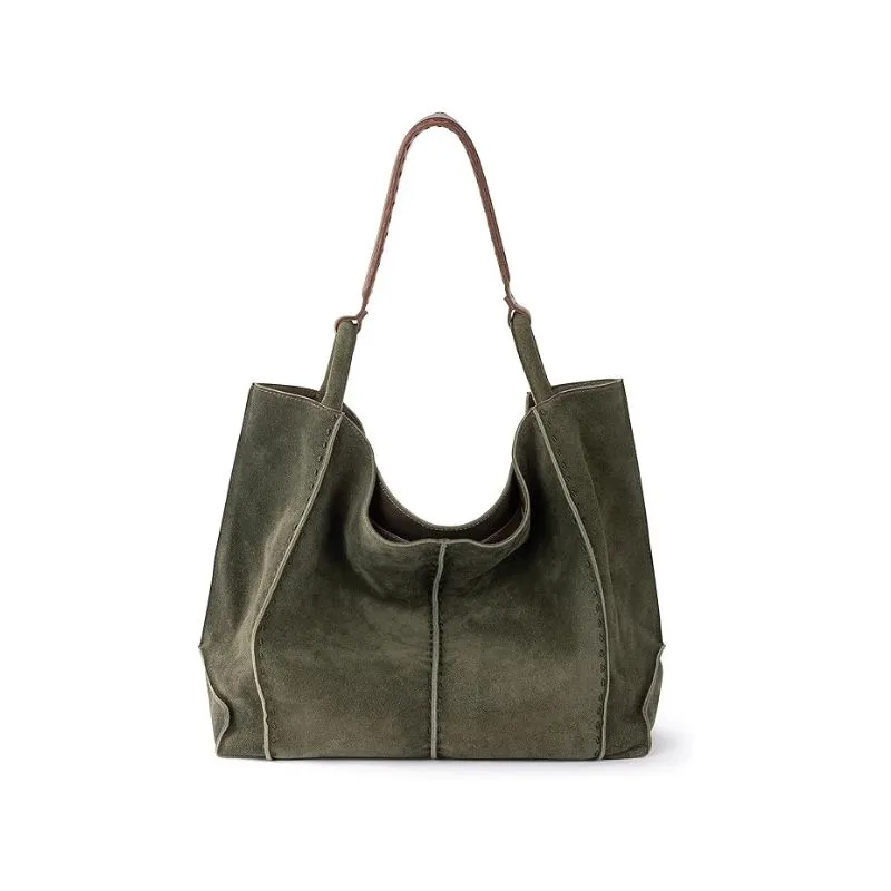 Green Suede Tote Bag For Casual Outings