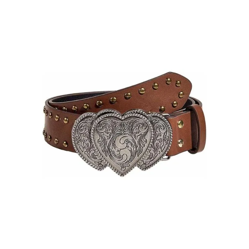 Heart Buckle Studded Leather Belt For Women