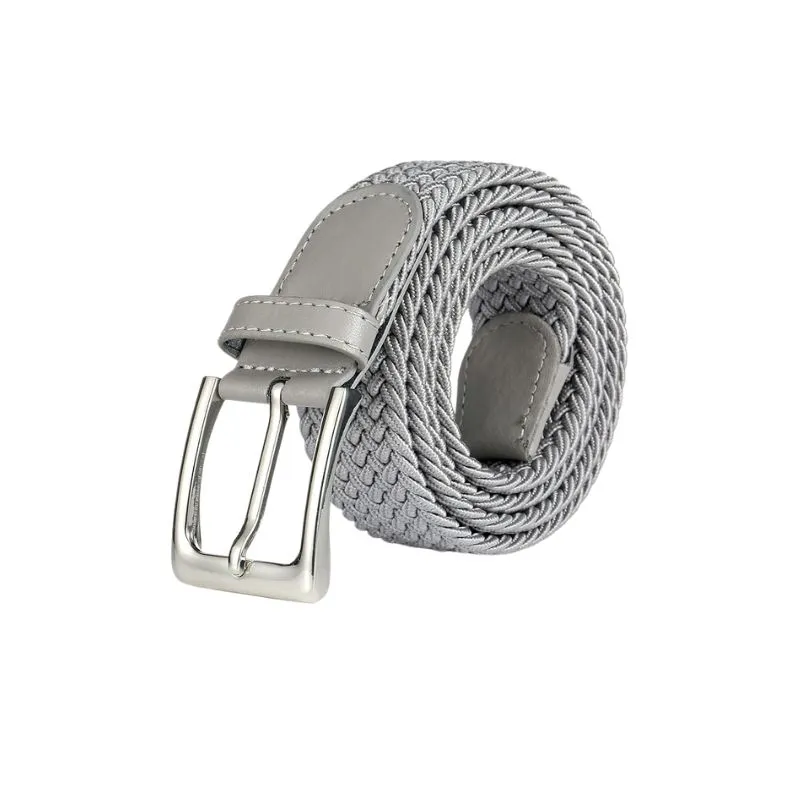 Light Gray Stretch Woven Belt With Silver Buckle