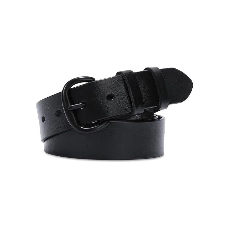 Matte Black Women‘s Leather Belt With Modern Buckle