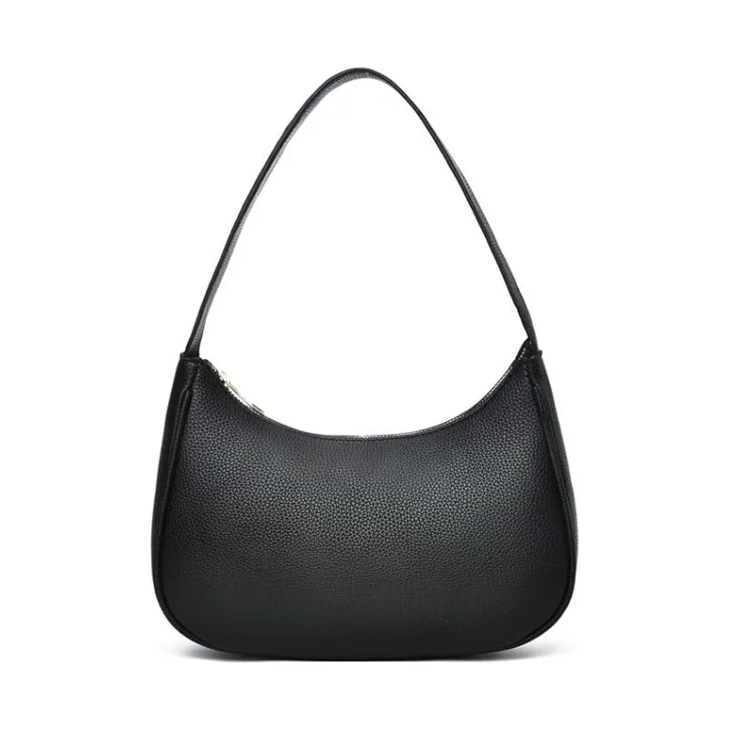 Minimalist Black Leather Hobo Bag For Elegant Occasions