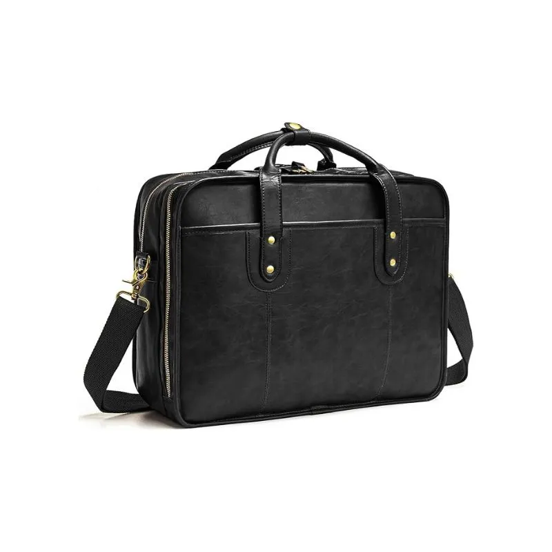 Minimalist Black Leather Laptop Bag For Business Travel