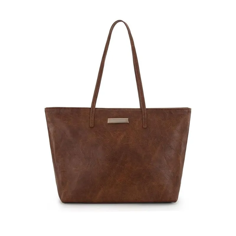 Minimalist Brown Leather Tote Bag For Women