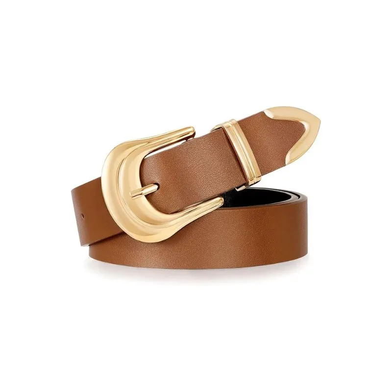 Minimalist Golden Buckle Leather Belt For Women