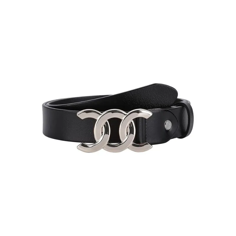 Modern Double-C Black Leather Belt For Women