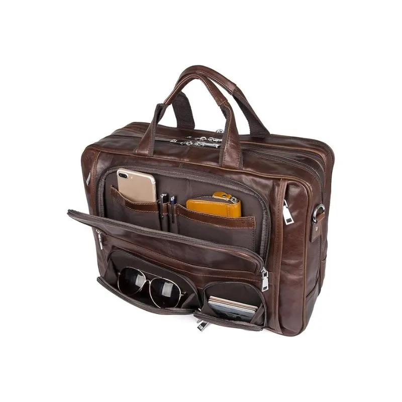 Multi-Pocket Leather Laptop Bag For Business And Travel Use