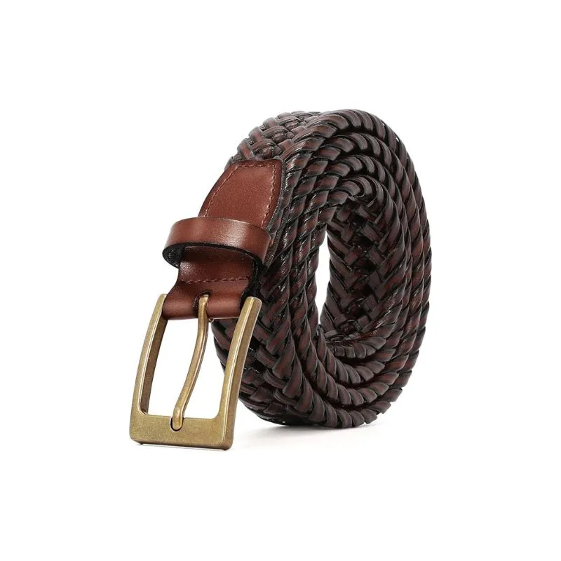 Rich Brown Woven Leather Belt With Vintage Finish