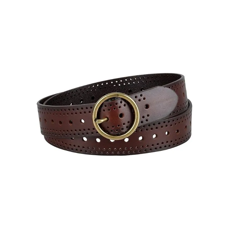 Round Buckle Brown Women‘s Leather Belt