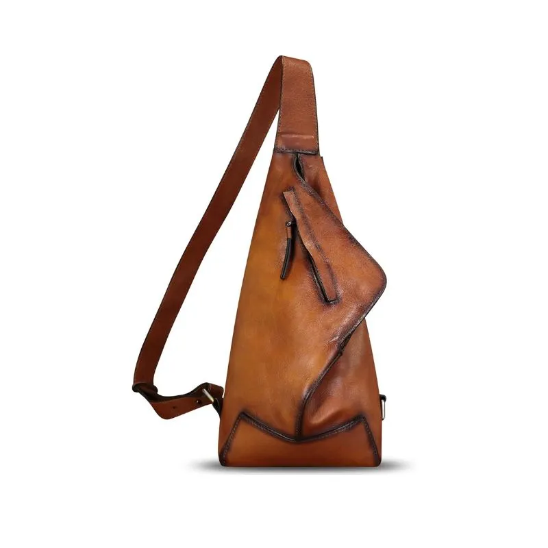 Rustic Brown Leather Cosmetic Bag With Unique Shape
