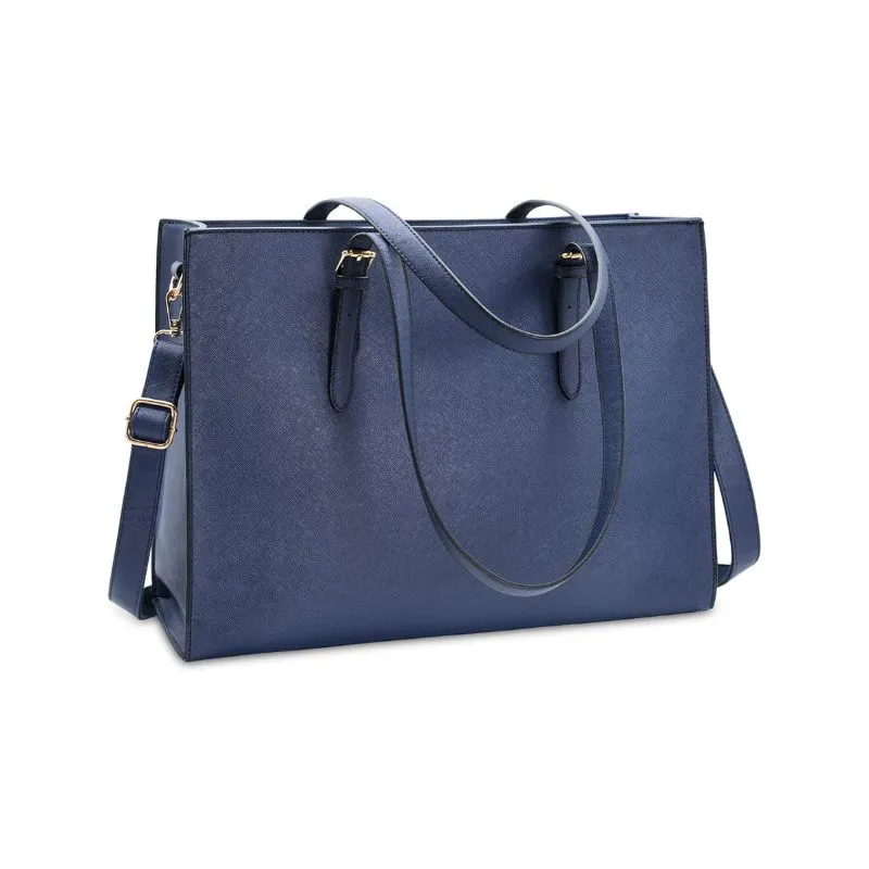 Sleek Navy Blue Leather Laptop Bag For Office Use