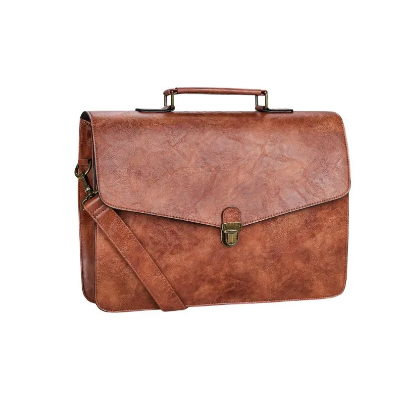 Slim Leather Laptop Bag With Top Handles And Shoulder Strap
