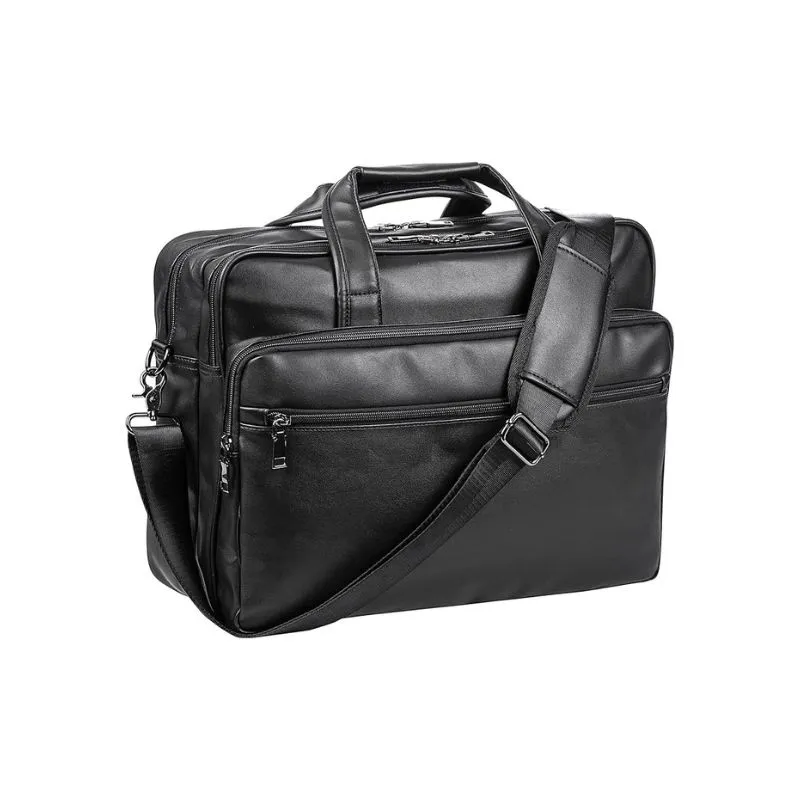 Spacious Black Leather Laptop Bag For Business Professionals