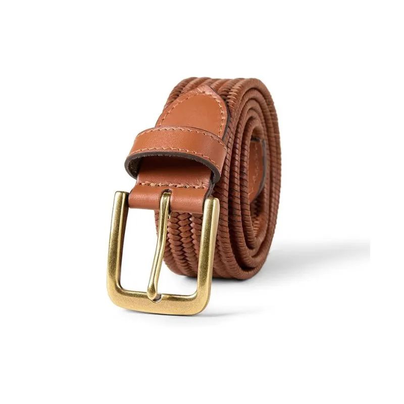 Tan Braided Leather Belt With Brass Buckle
