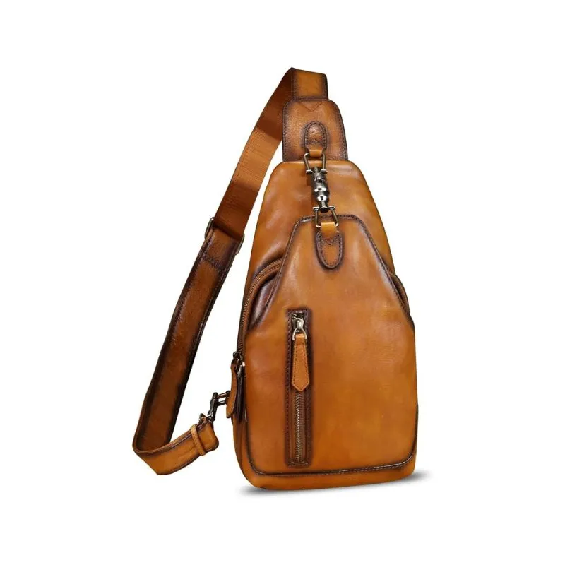 Tan Genuine Leather Cosmetic Bag For Urban Travelers