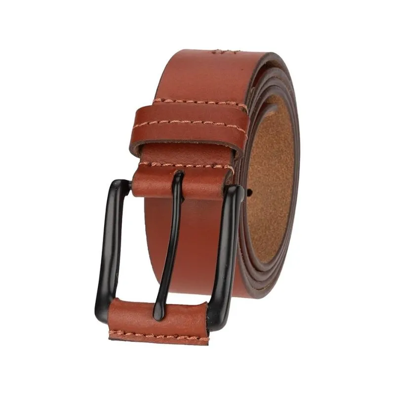 Tan Men’s Leather Belt With Matte Black Buckle