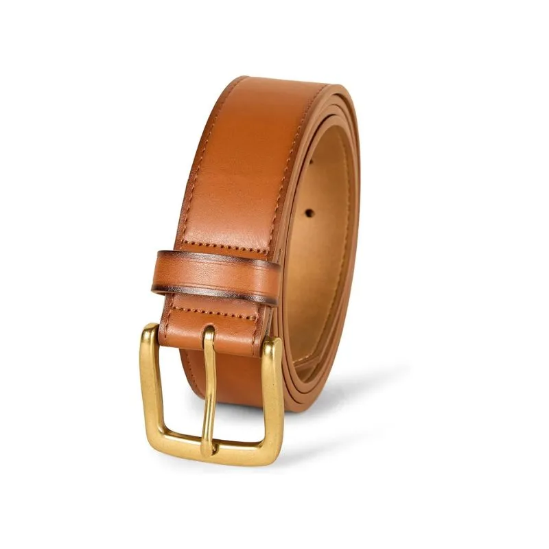Tan PU Leather Belt With Gold Buckle