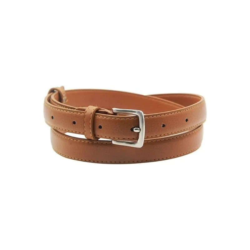 Tan PU Leather Belt With Silver Buckle