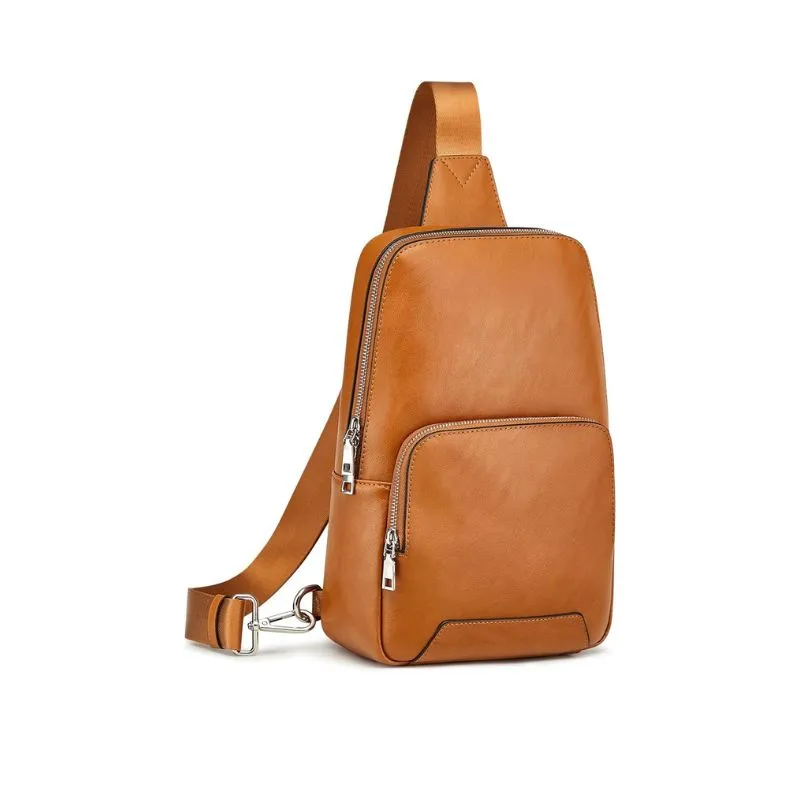 Tan Vegetable Tanned Leather Cosmetic Bag With Sleek Design