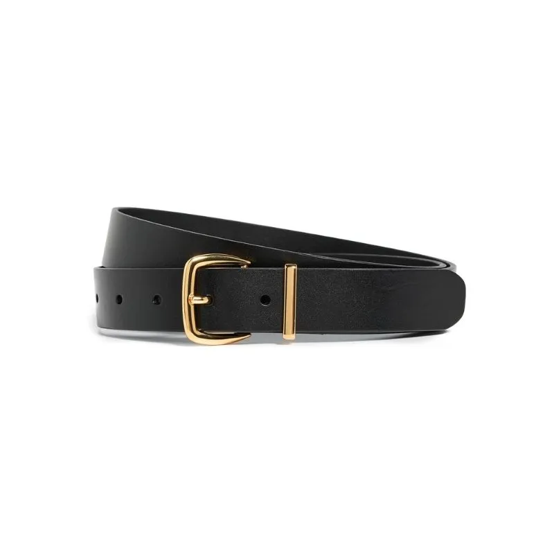 Timeless Black Leather Belt With Gold Detailing