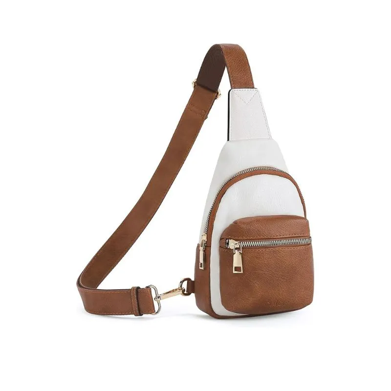 Two-Tone Leather Cosmetic Bag For Stylish Women