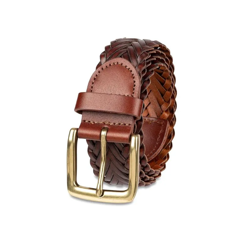 Vintage Braided Leather Belt For Men In Brown