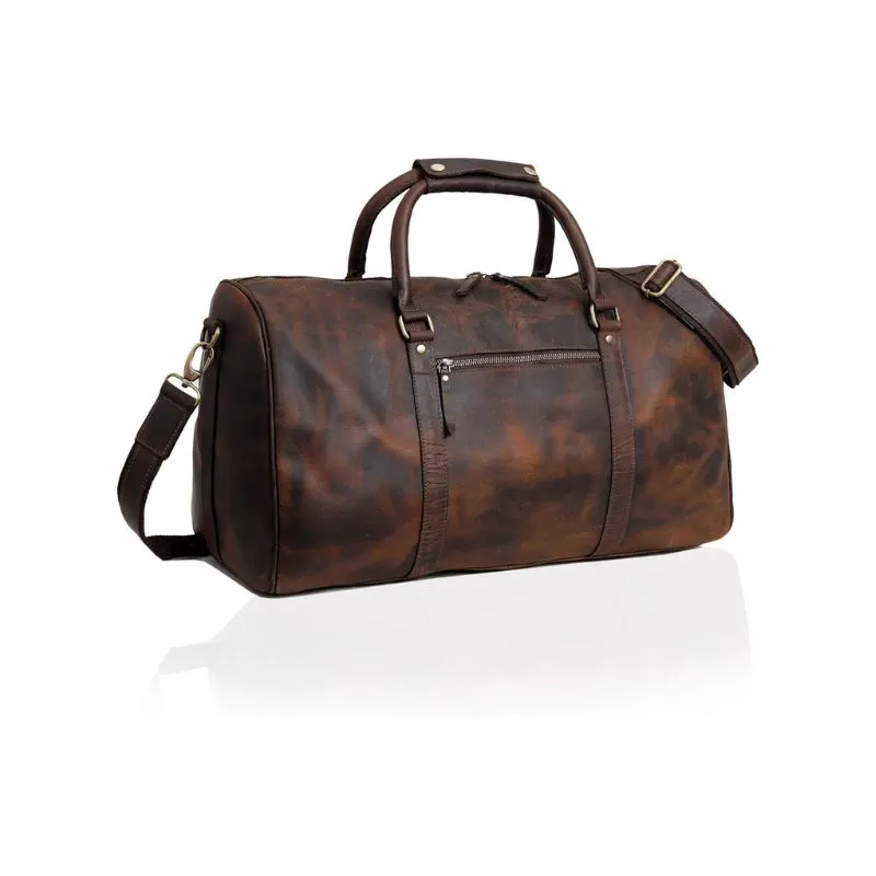 Vintage Brown Leather Duffle Bag With Adjustable Strap