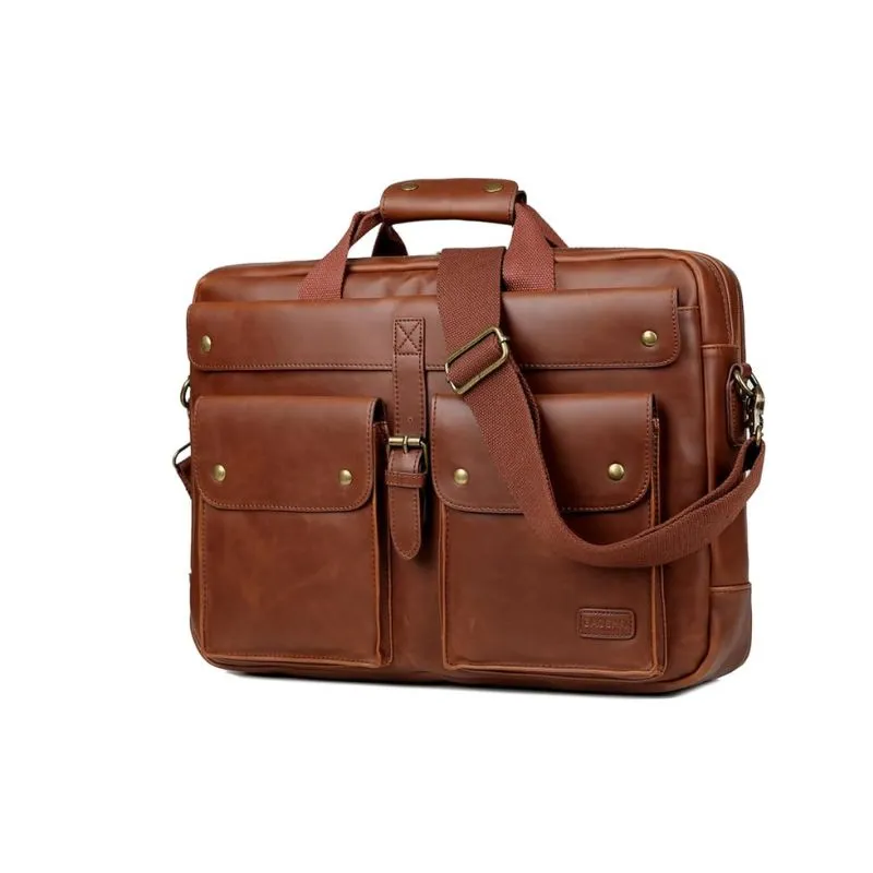 Vintage Brown Leather Laptop Bag With Front Flap Design