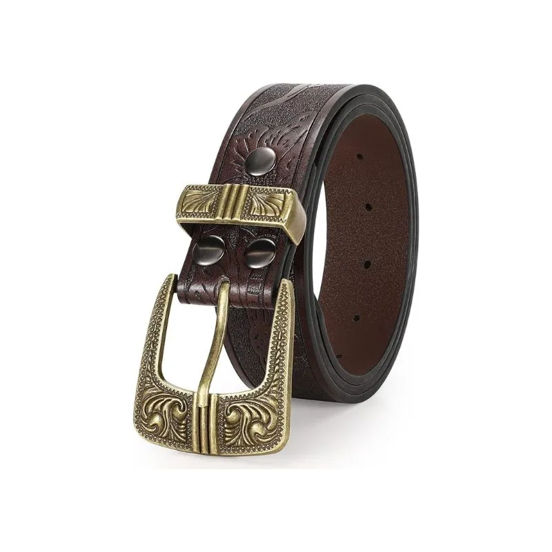Vintage Brown PU Leather Belt With Brass Buckle