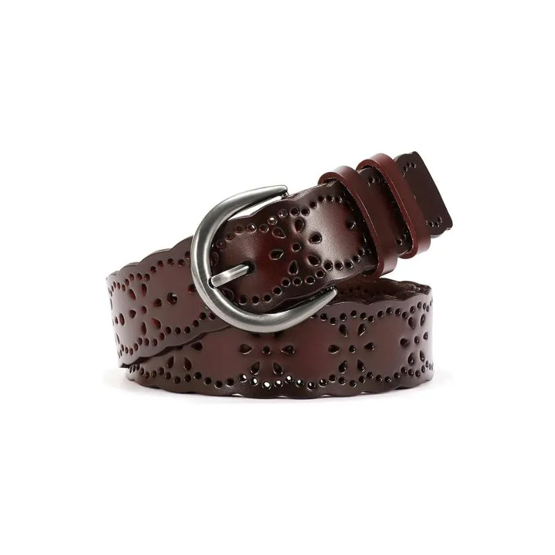 Vintage Floral Cutout Leather Belt For Women