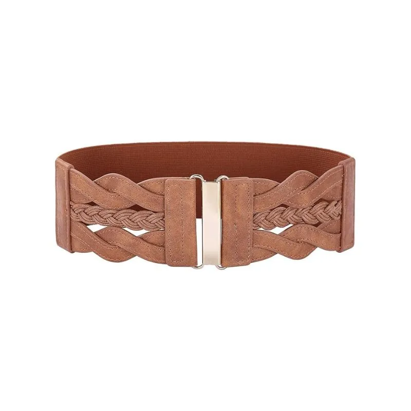Wide Braided Women‘s Synthetic Leather Belt