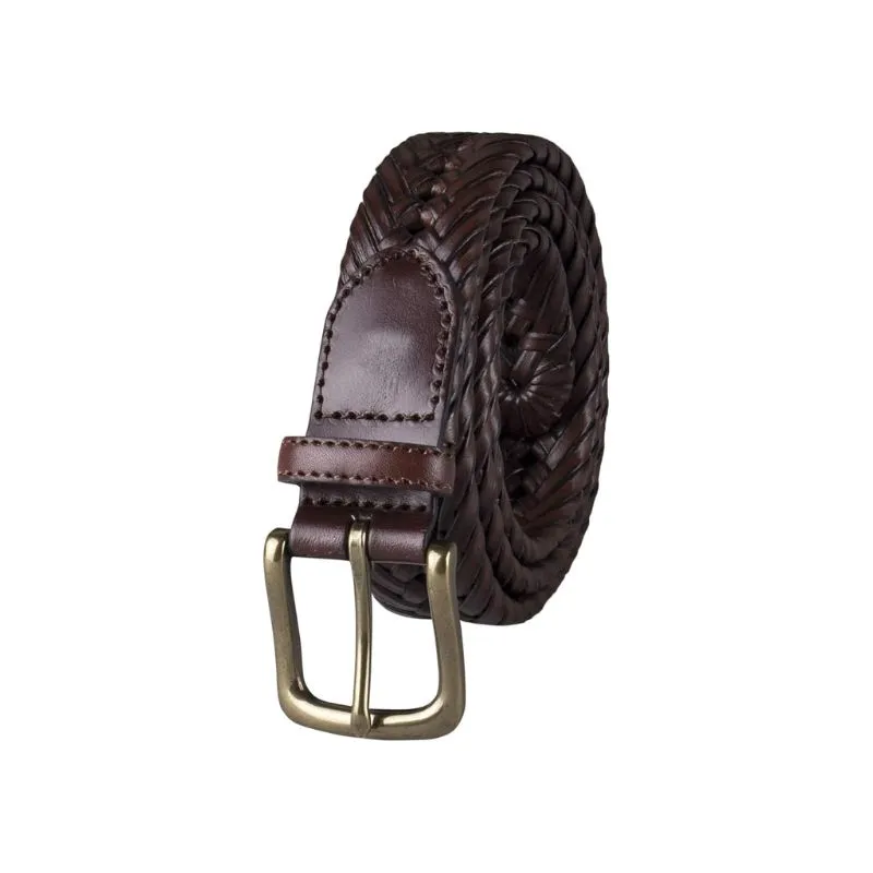 Woven Leather Belt With Classic Brass Buckle