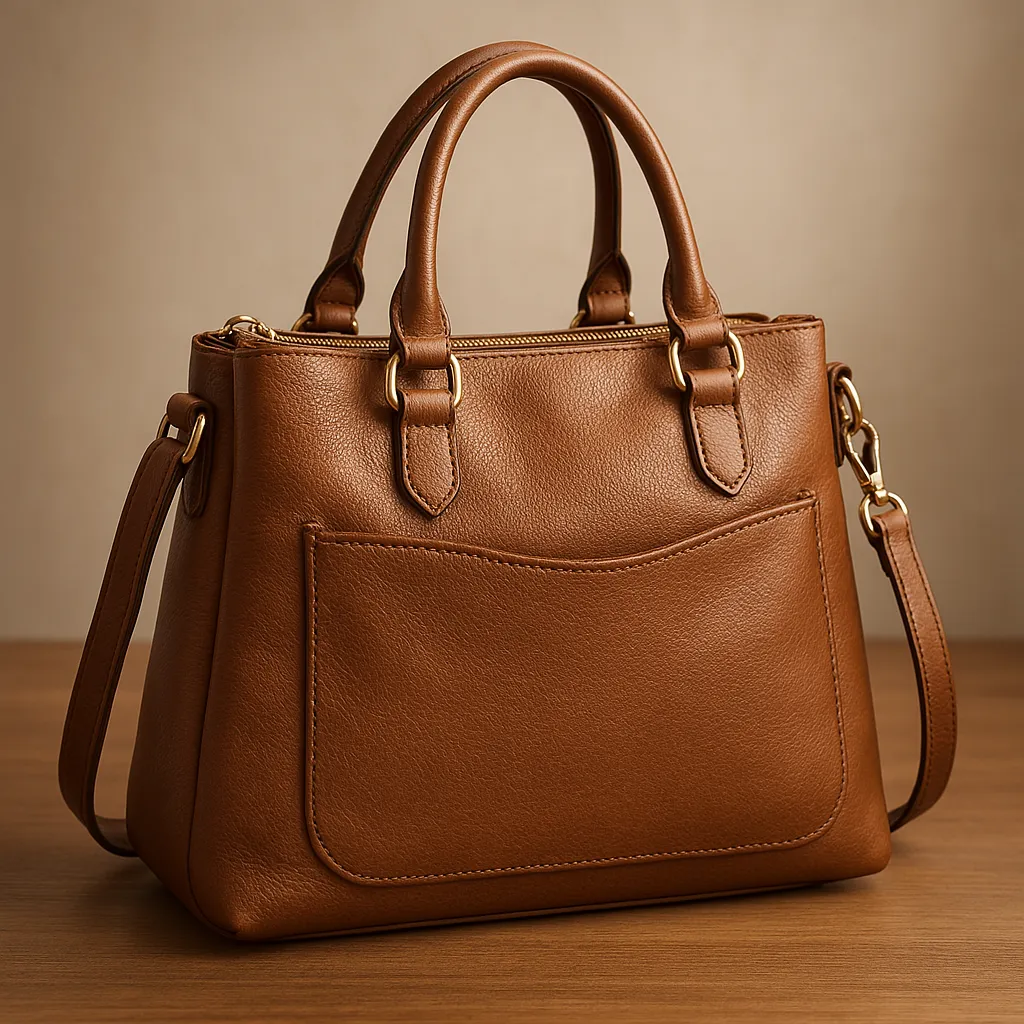 Large leather handbag with multiple compartments
