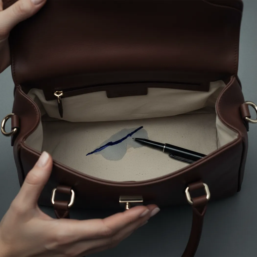 heart sinking moment the unexpected blue scar on your handbag's interior