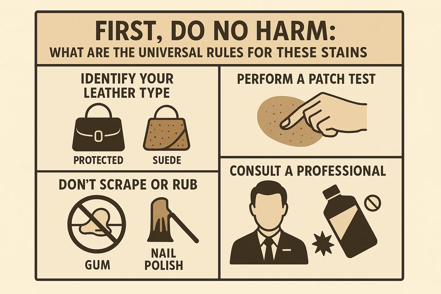 first, do no harm what are the universal rules for these stains