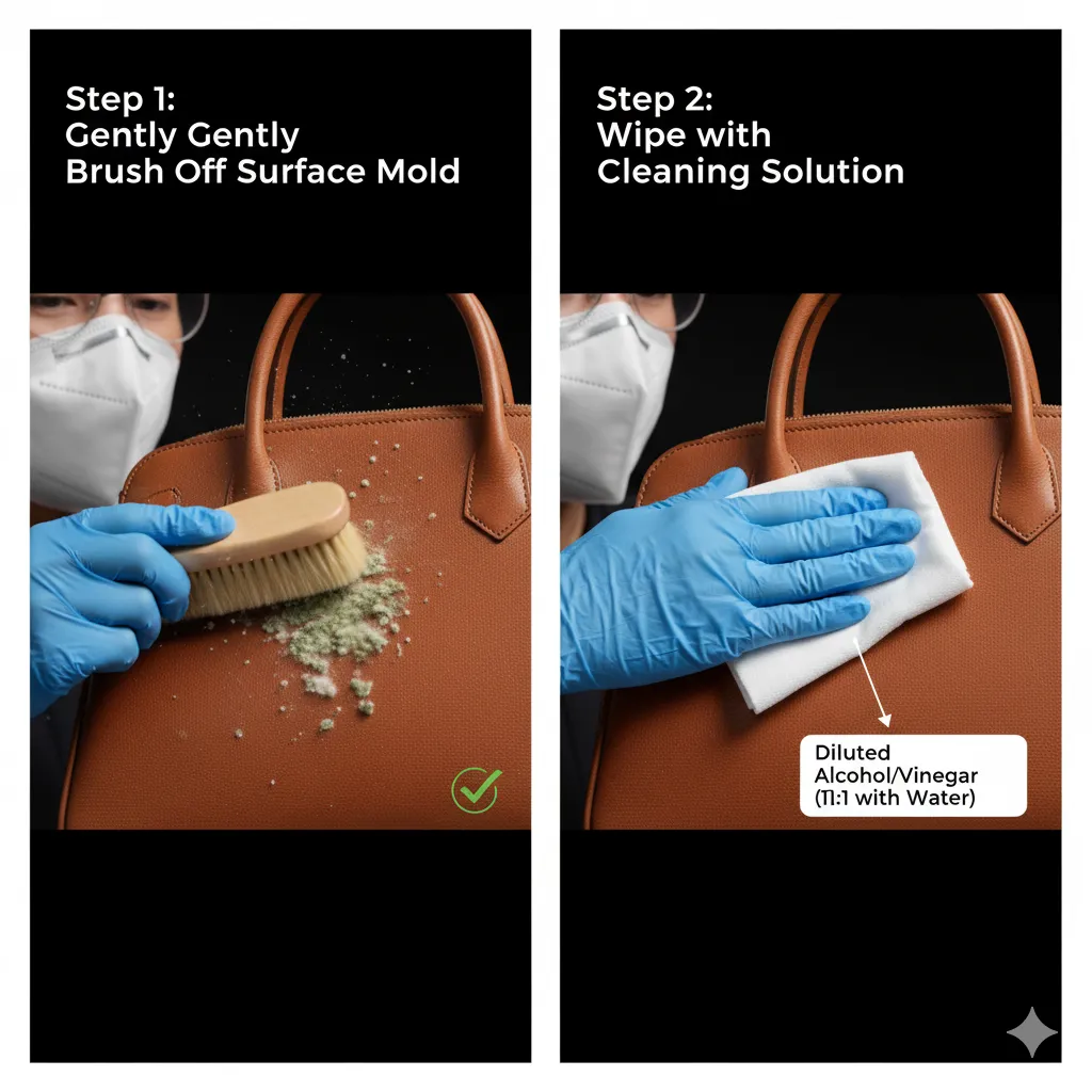 how do you clean mold from protected leather（step1 2）