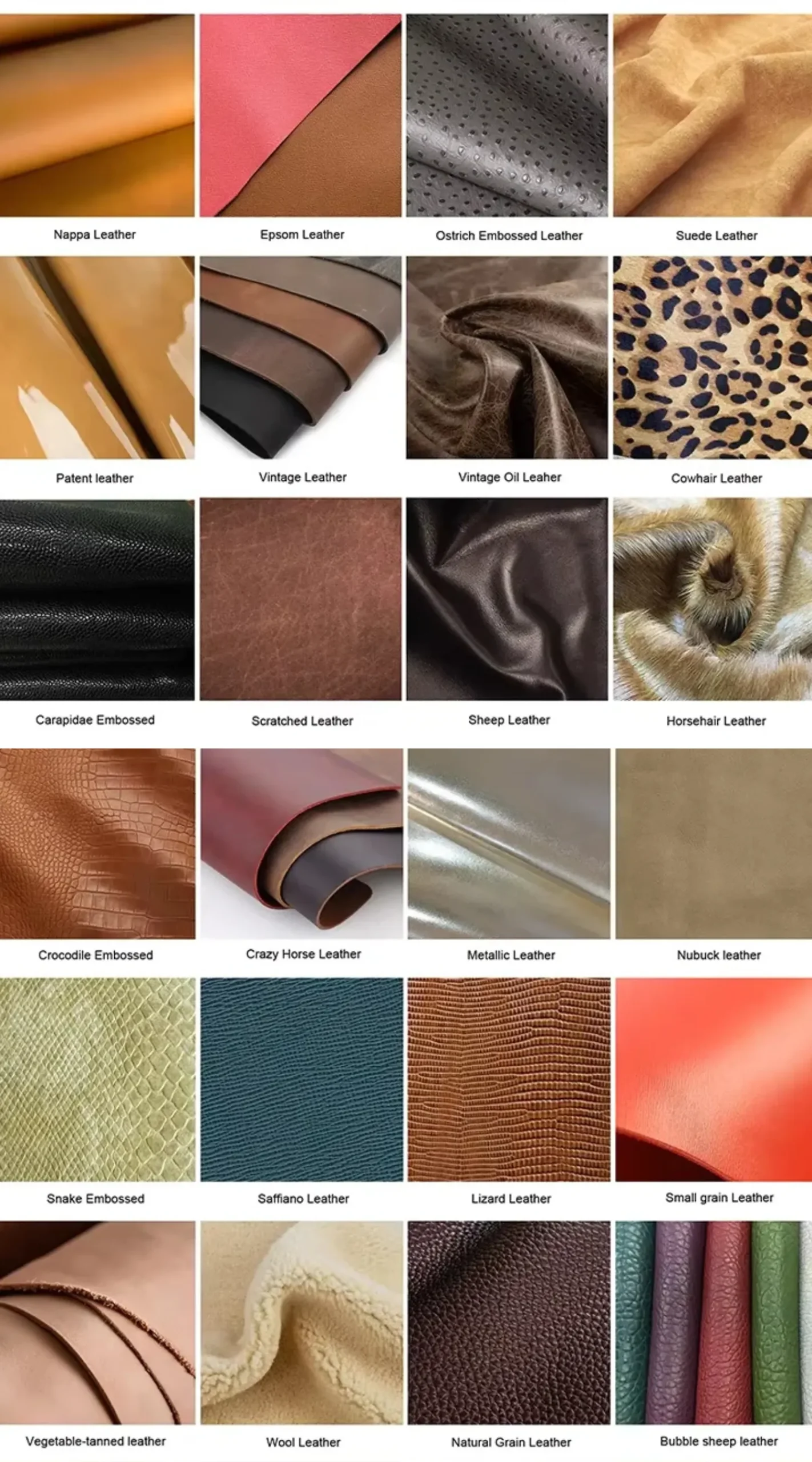 leather textures and finishes for making bags