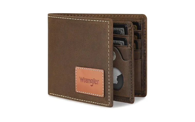 stamped leather logo wallet
