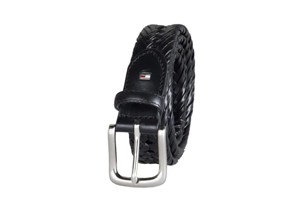 woven logo leather belt